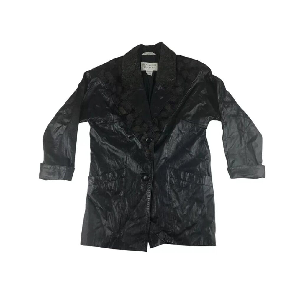 Brandon Thomas Overcoat Long Jacket Womens Black Leather Button Up Size Small